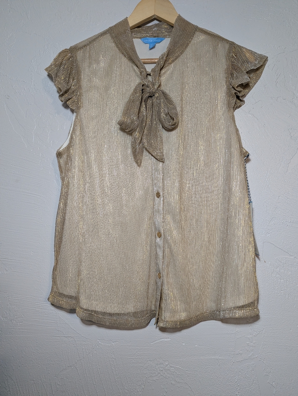 Draper James Metallic Gold Sleeveless Blouse Luxury Office Business Timeless NWT